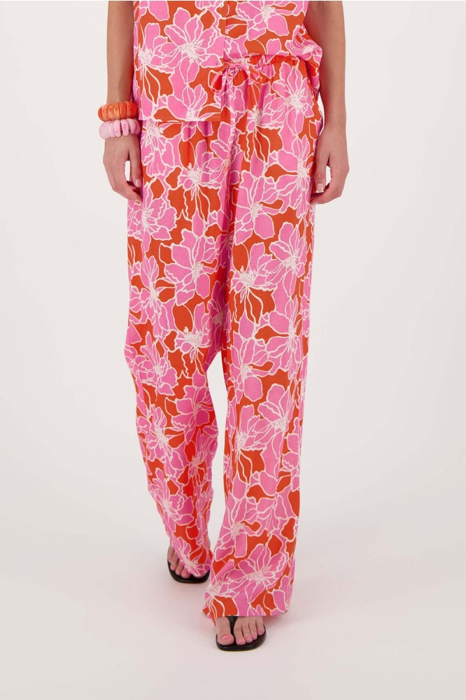 BROEK MET BLOEMEN PRINT 0303-068 7191 FEL ROZE/ORANJE
